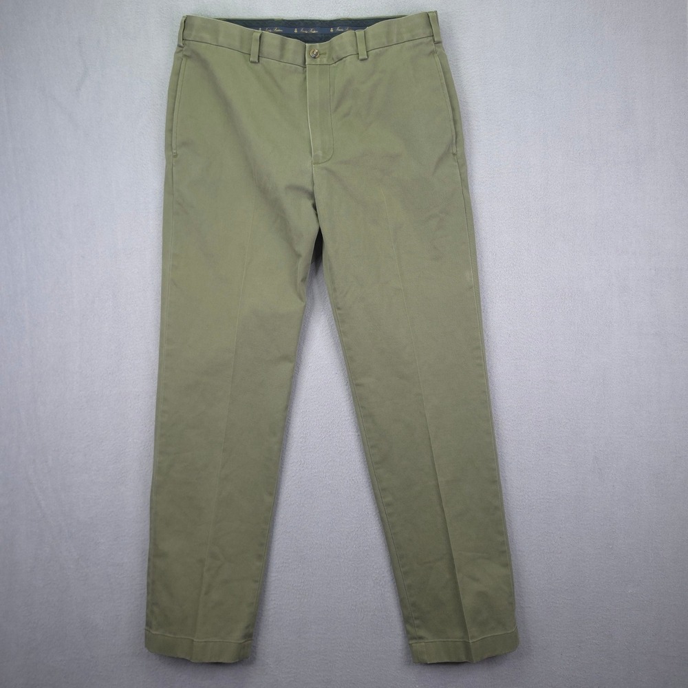 Brooks Brothers Clark Chino Pants Green 35x32 Advantage Stretch Cotton Twill